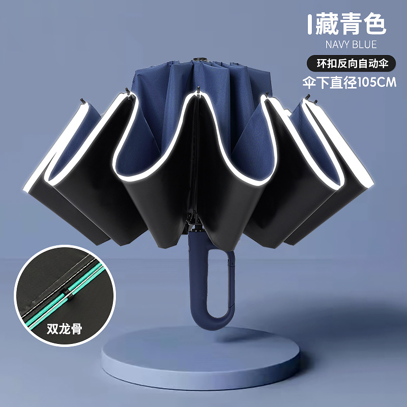 Paraguas plegable automático grande con mango de anillo, extra grueso y grande, adecuado para hombres y mujeres, de doble uso para sol y lluvia, paraguas para mochila.