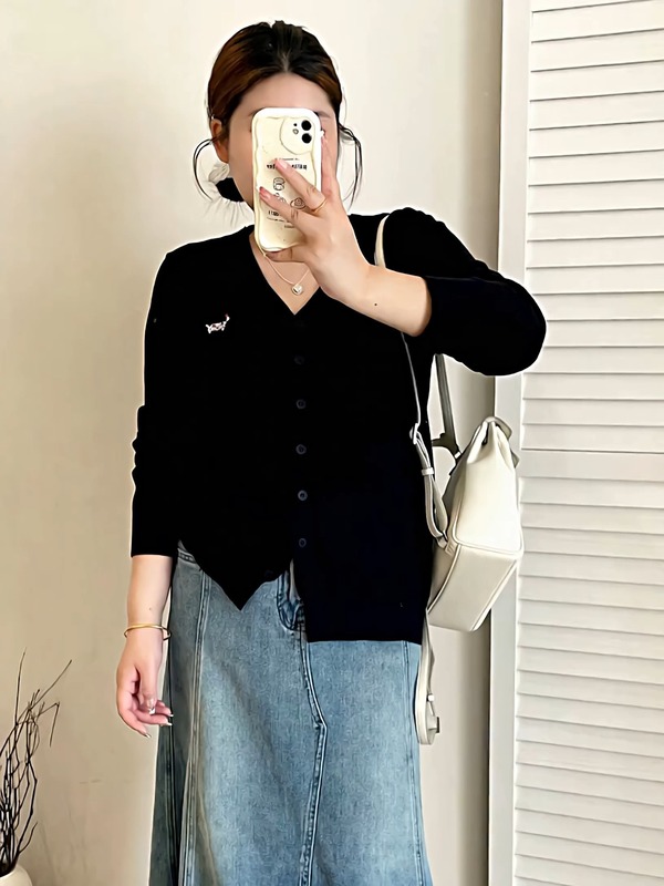 【包邮】大码女装宽松慵懒外套女v领上衣2025秋款胖mm针织衫开衫|undefined