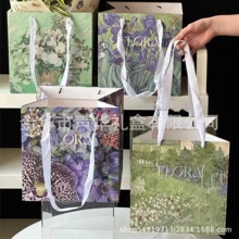 新款油画系列手提袋母亲节花束鲜花纸袋花店鲜花插花礼盒礼物袋