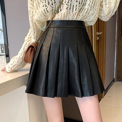 A字のスカートの黒色の小さい皮のスカートのスカートのスカートの春の服装の女性の2024年の新型のプリーツのスカートの半身のスカートの高い腰はやせている傘のスカートを現します。
