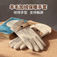手套男冬季2025新款羊毛保暖全指手套时尚户外触屏加绒骑行手套