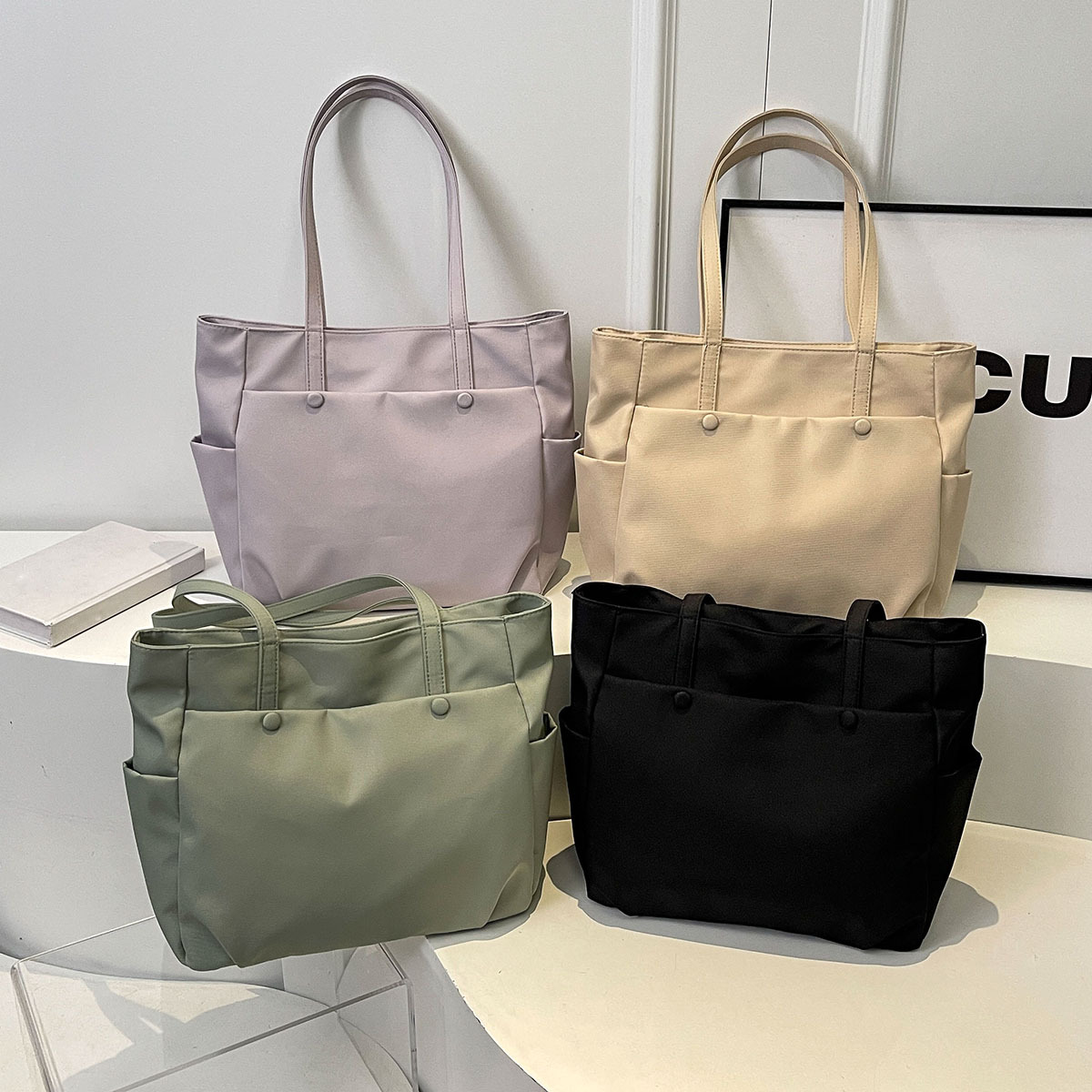 Trend solid color nylon capacious one-shoulder bag
