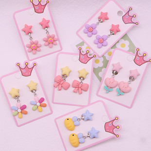 New Children's Earrings Ear Clips Without Ear Holes Small Girls Flowers Small Bees Anti-Pain Ear Clips Girls Ear Accessories