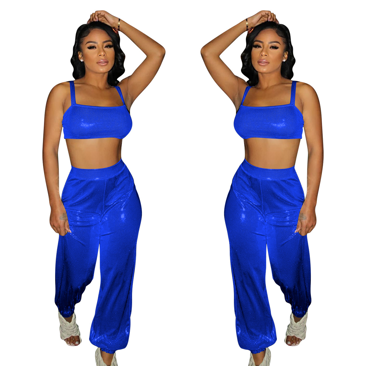 solid color bronzing camisole and pants two-piece set NSFFE125926