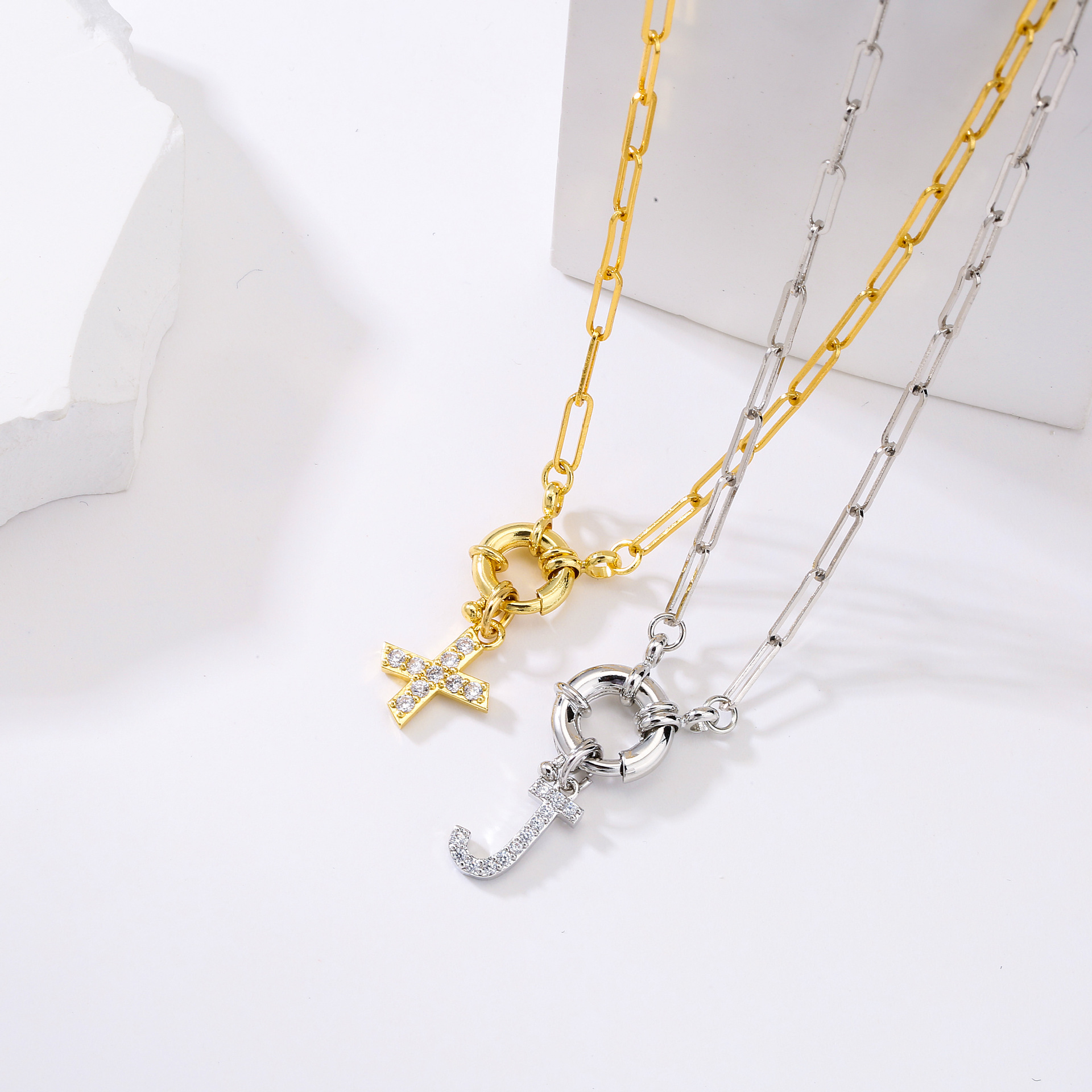 Micro-Inlaid English Letter Necklace Steering Wheel Buckle Chain Stainless Steel Necklace