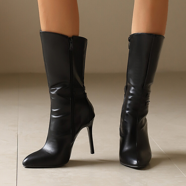 New high-heeled mid-calf boots with high pointed heels and side zippers for women plus size fashion boots_voghion.com