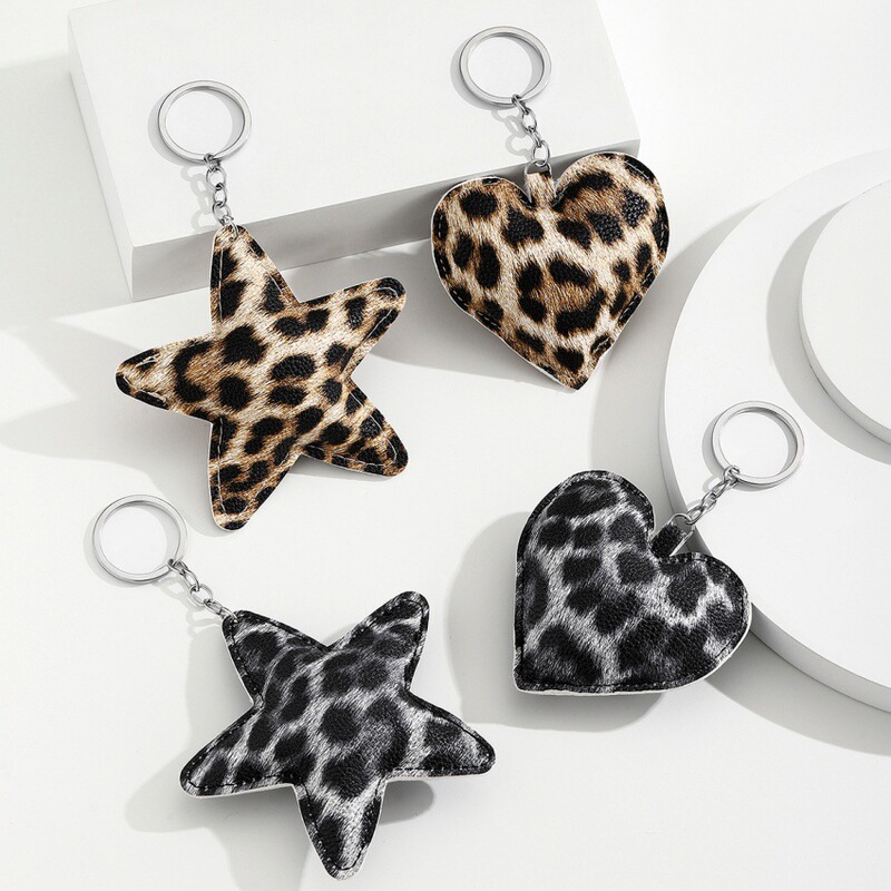 Leopard Print Five-Pointed Star Stuffed Leather Bag Pendant Car Keychain Lanyard Miu Series Leopard Print Heart Pendant Leopard Print Five-Pointed Star Stuffed Leather Bag Pendant Car Keychain Lanyard Miu Series Leopard Print Heart Pendant