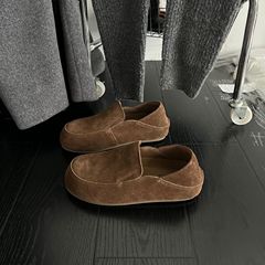 韩版复古简约磨砂皮平底勃肯单鞋2025秋冬新款软皮一脚蹬豆豆鞋女