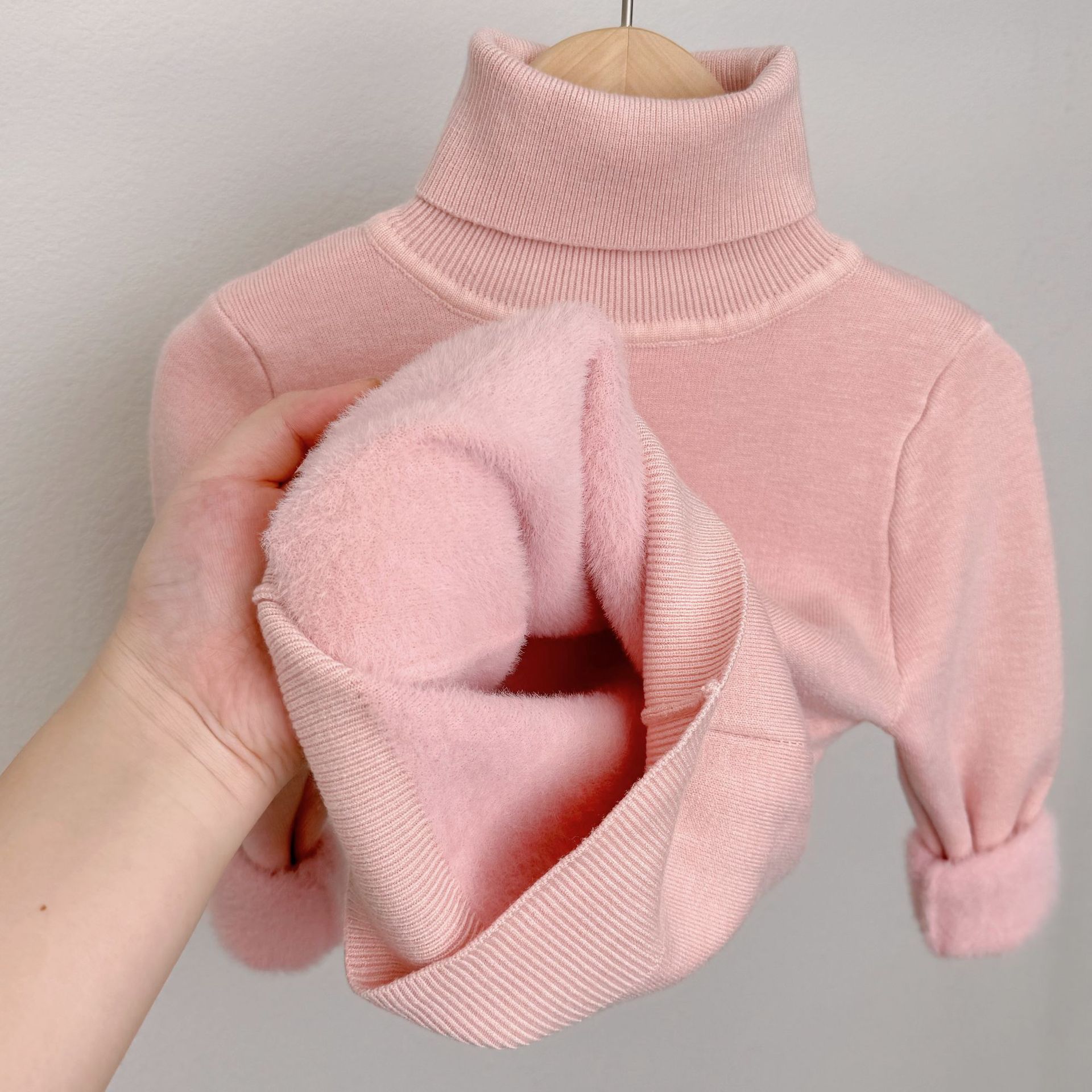 Niñas más suéter de terciopelo un terciopelo grueso niños de cuello alto para niños de invierno bebés base de punto chaqueta