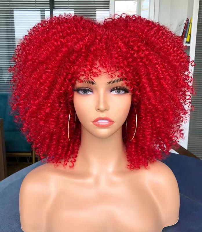 Peluca de Amazon Peluca de mujer nueva explosión de moda transfronteriza Africana pequeña y rizada corta rizada multicolor peluca cubierta de la cabeza