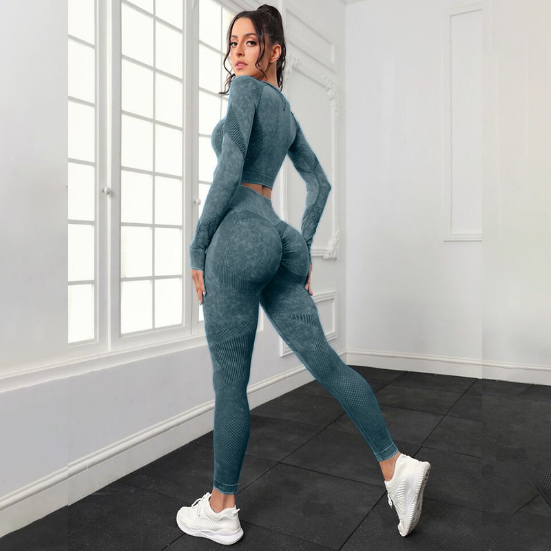 Transfronterizo europeo y americano sin costuras lavado hueco ropa de yoga traje cintura alta cadera levantamiento fitness Pantalones deportes correr ropa de yoga