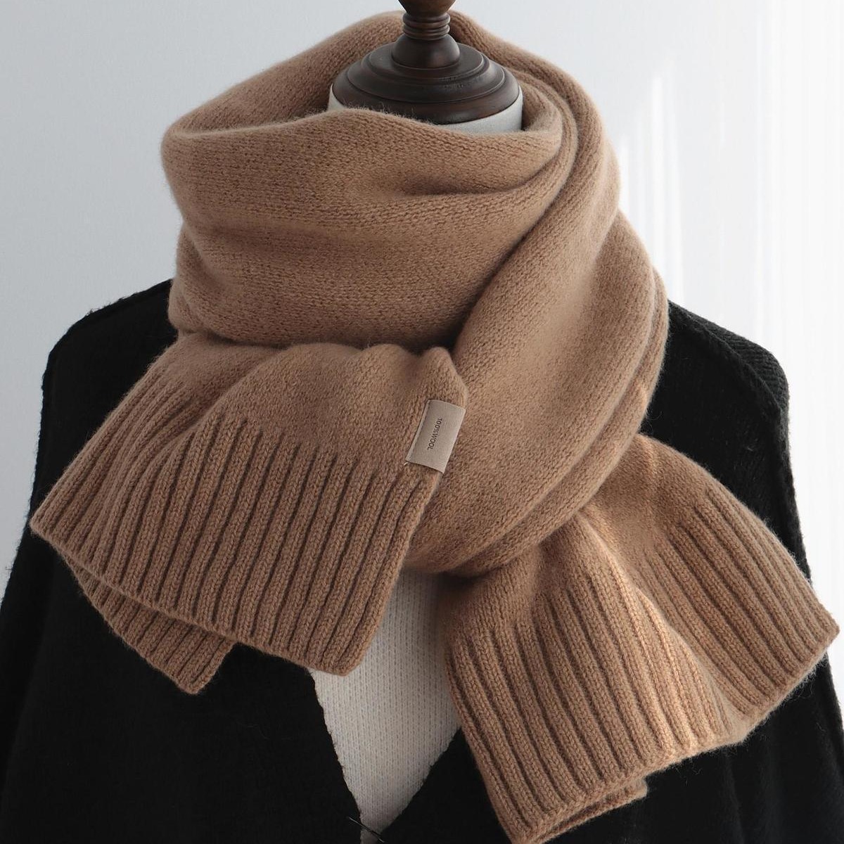 Australian Wool Scarf Women's Winter Korean-style All-match Solid Color Basic Scarf Green Beige Plus Size