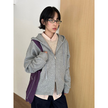 衣夫 秋季连帽卫衣外套女2025新款韩系灰色舒适拉链开衫上衣23690
