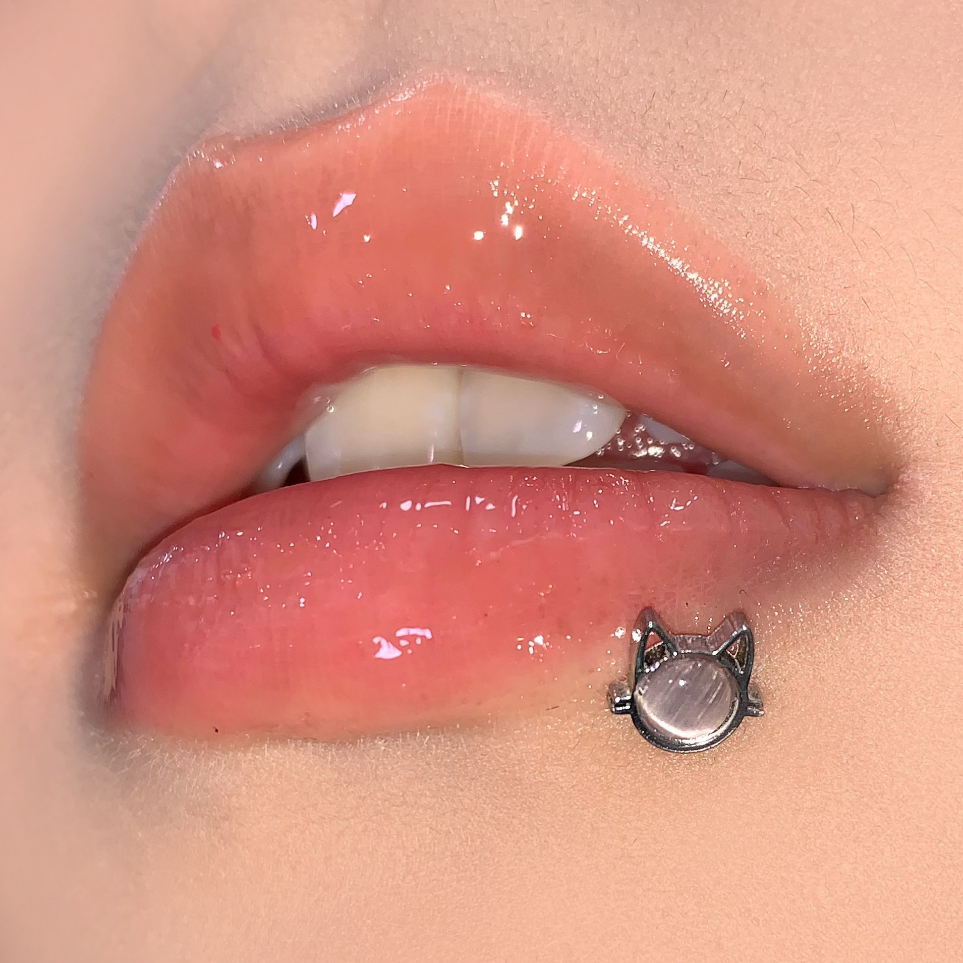 16G labret stud size and finish detail