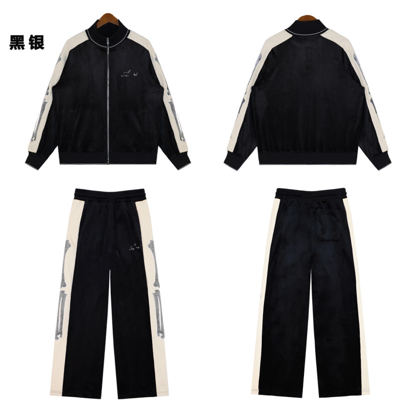 New American-Style Trendy Brand Jacket Amri Velvet Embroidered Letter Bones Men's Autumn and Winter Cardigan Casual Sports Suit