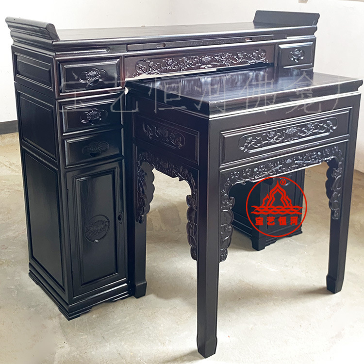 Camphor Solid Wood Buddhist Altar Table Set in Purple Sandalwood Color, Baoyi Ganges Mortise and Tenon Craftsmanship, Detachable Buddhist Table