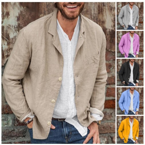 Q010 European and American 2021 Spring and Summer New Men's Trendyy Casual Loose Cotton and Linen Long-Sleeved Cardigan Suit Jacket Q010 European and American 2021 Spring and Summer New Men's Trendyy Casual Loose Cotton and Linen Long-Sleeved Cardigan Suit Jacket