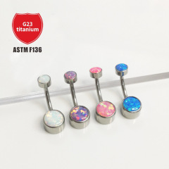 G23 Titanium inner tooth encrusted Opal navel nail cylindrical navel ring navel ornament titanium alloy piercing jewelry
