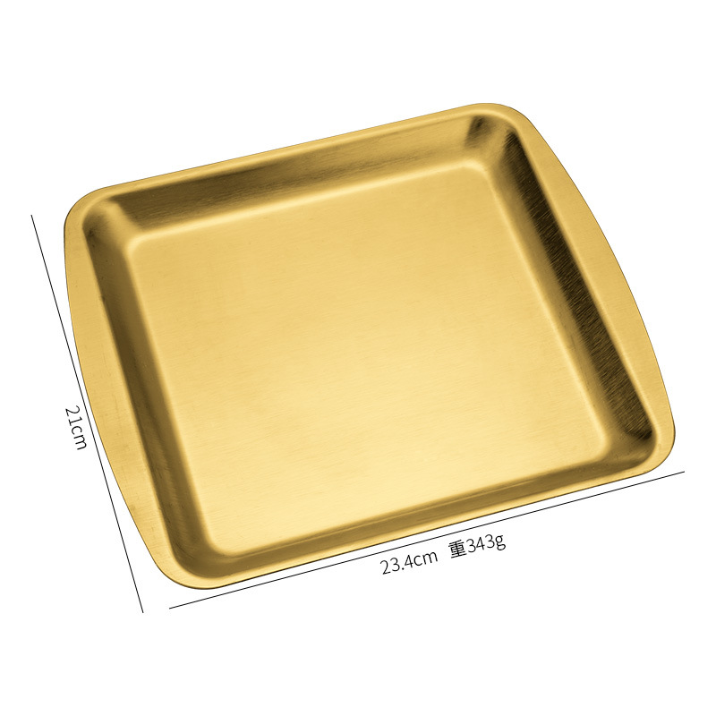 Coreano 304 placa de acero inoxidable placa rectangular engrosada Placa de sushi esmerilado dorado plato de postre Placa de barbacoa Zibo