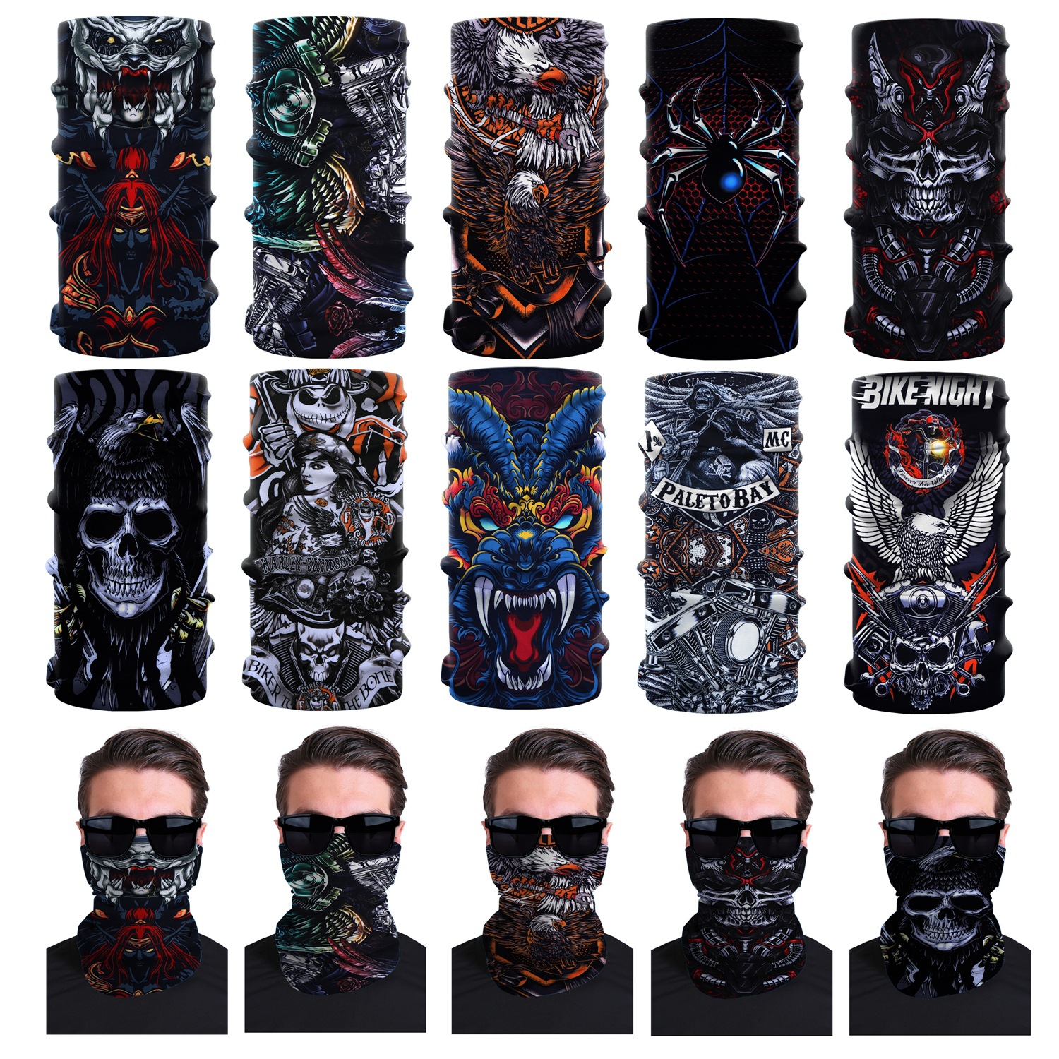 Seamless motorcycle summer cooling headscarf, driving arm sleeves, motorcycle sports riding face towel