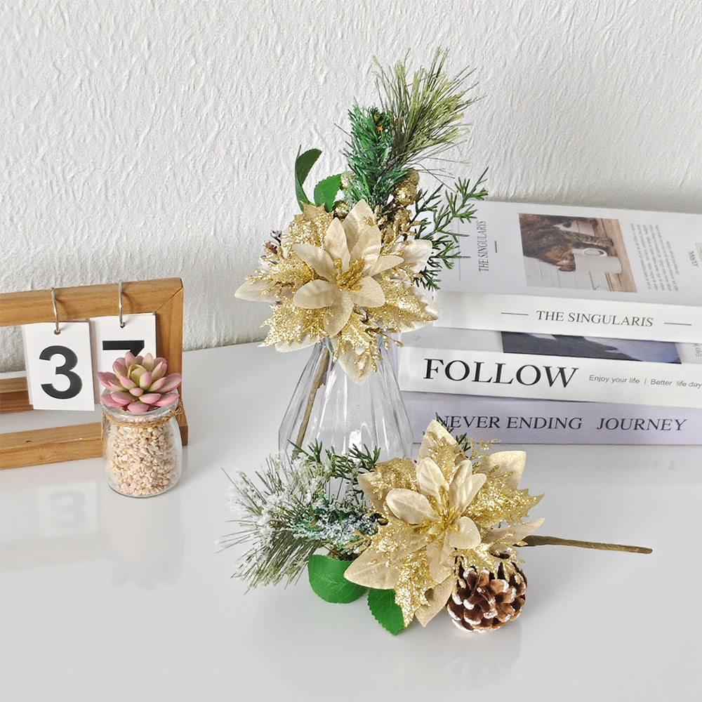 Navidad flores de Navidad pinos tapones decoración para el hogar flores simuladas decoración de Navidad disparar props adornos Amazon