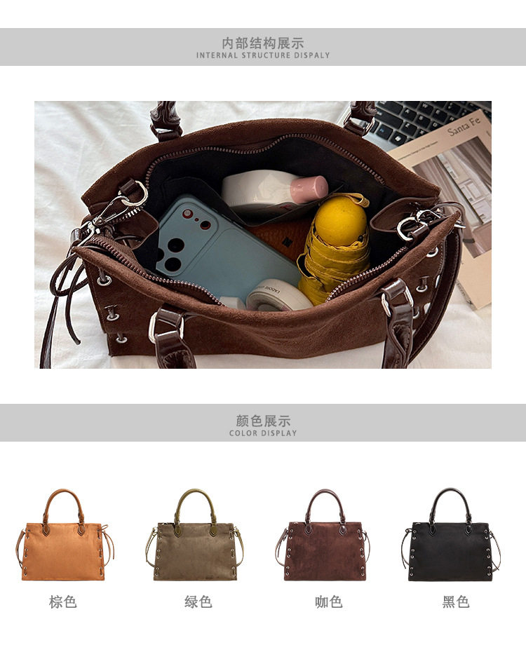 Túi đeo chéo nữ phong cách Hàn Quốc cổ điển, túi xách tay đa năng dung lượng lớn — màu cà phê, màu nâu, xanh lá cây, đen chi tiết 4