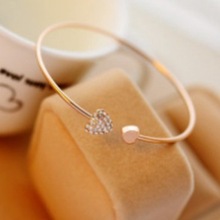 1205 韩版饰品满钻心形爱心手链 跨境开口镀金手镯双桃心手环女