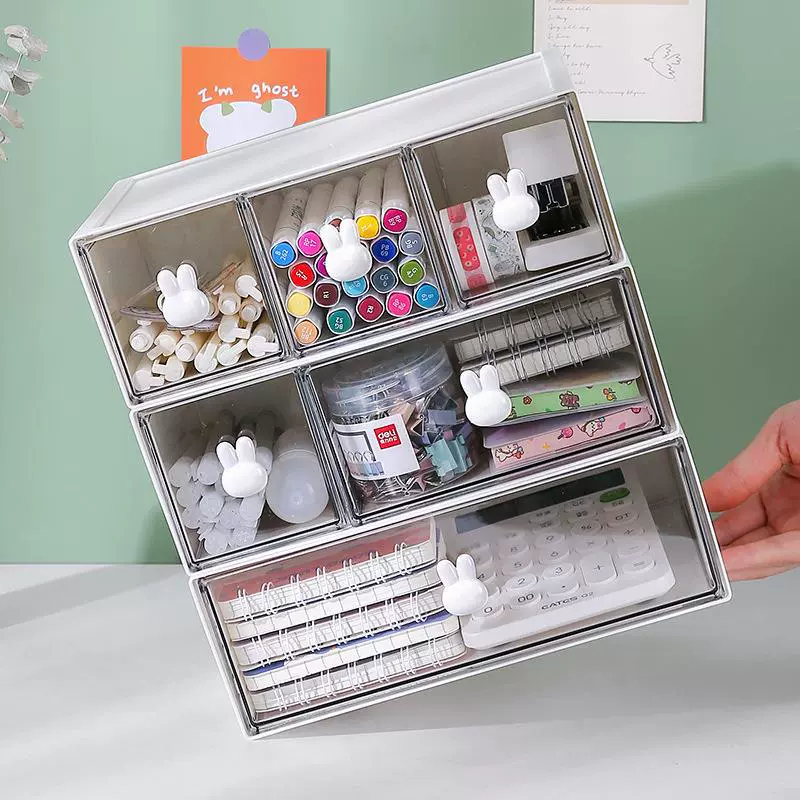 Stationery Combination Drawer Box, HIPS/Polystyrene/PP, 1–3 Drawers, Desk Organizer