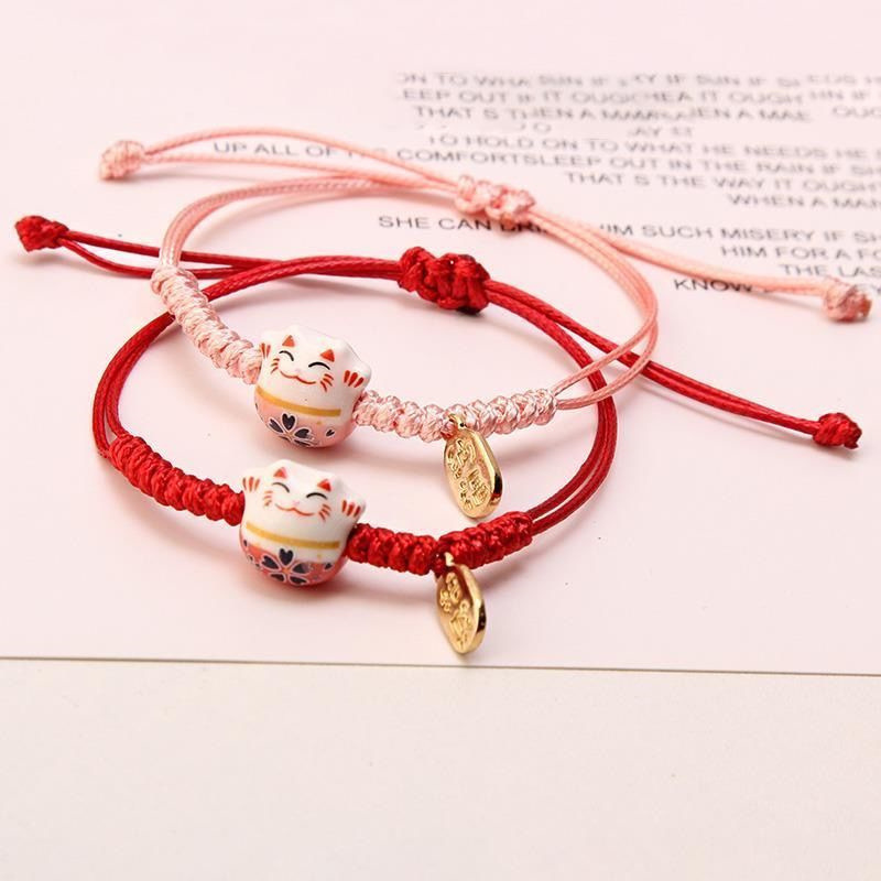 Hand-Woven Wax Thread Ceramic Lucky Cat Bracelet Cross-Border New Cute Cat Adjustable Hand Rope Bracelet Hand-Woven Wax Thread Ceramic Lucky Cat Bracelet Cross-Border New Cute Cat Adjustable Hand Rope Bracelet