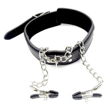 哈淇性感项圈乳夹卡扣金属可调节黑色另类玩具男女情趣成人用品
