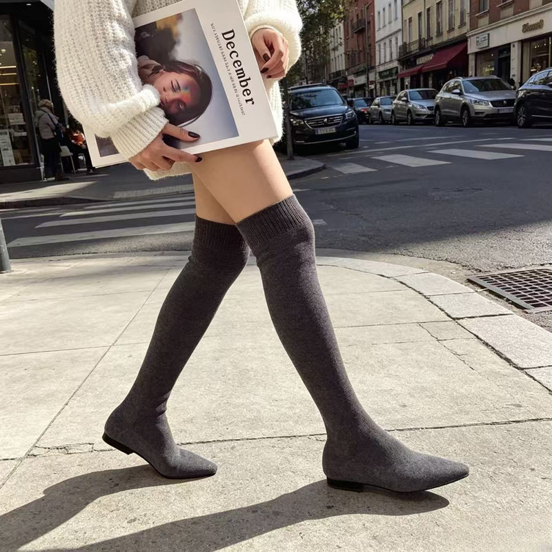 Elastic Sock Boots for Women 2026 Spring and Autumn Long Over-The-Knee Boots with Chunky Heels, Square Toe, Slim Boots, High Boots, High Heels Elastic Sock Boots for Women 2026 Spring and Autumn Long Over-The-Knee Boots with Chunky Heels, Square Toe, Slim Boots, High Boots, High Heels