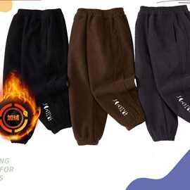 儿童冬季加绒裤子女童宽松一体绒灯芯绒男童加厚保暖长裤束脚长裤
