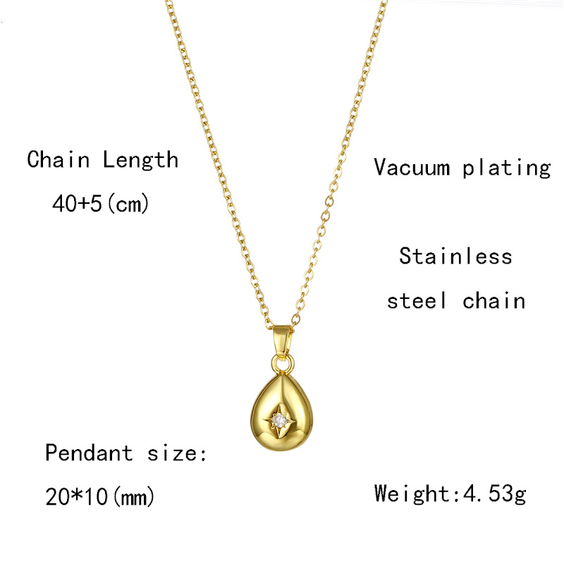 IG Style Simple Style Water Droplets Stainless Steel Plating Inlay Zircon Pendant Necklace_colorza_1