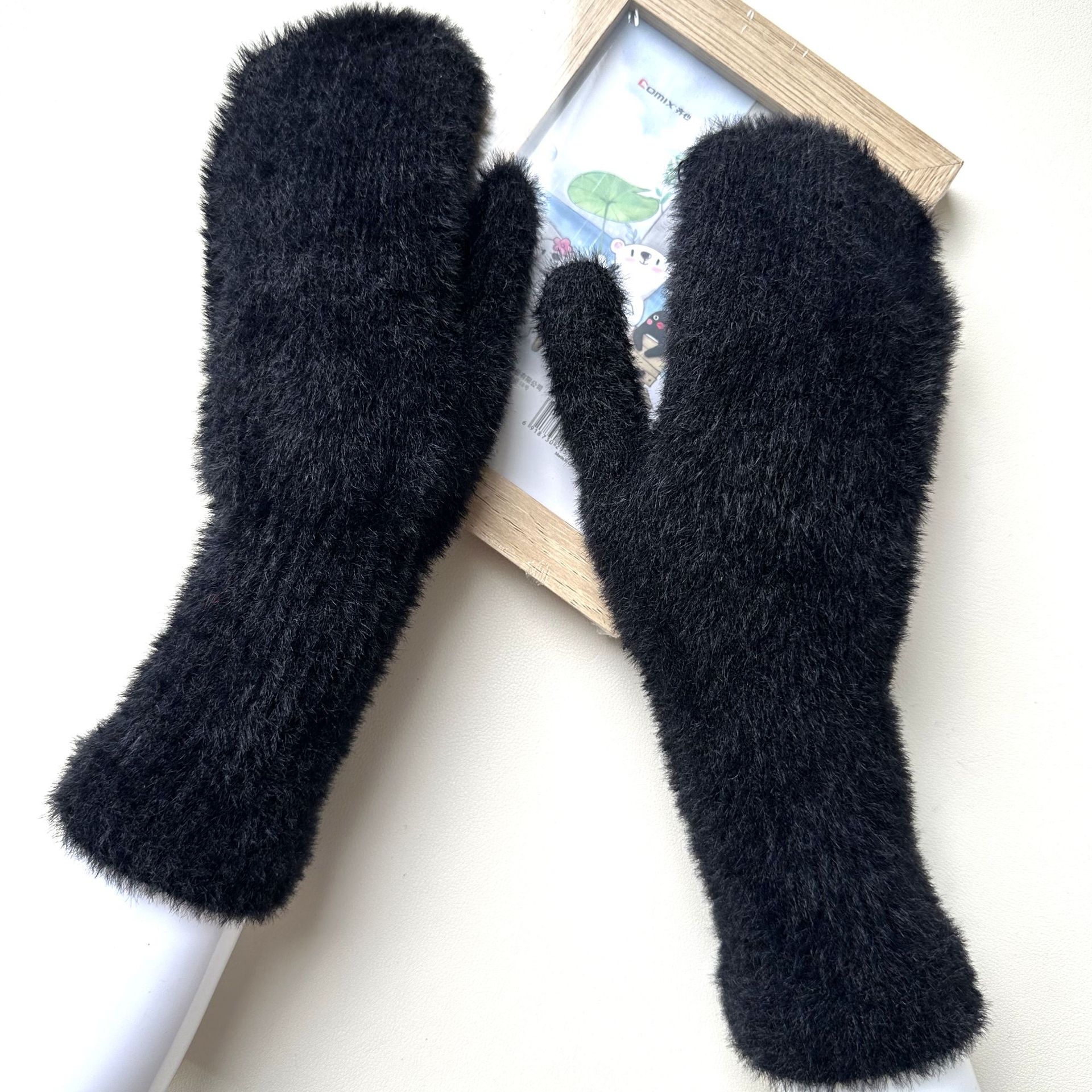 手套包仔女冬季可爱横机保暖高颜值防冻骑车仿貂毛韩版长罗口包指