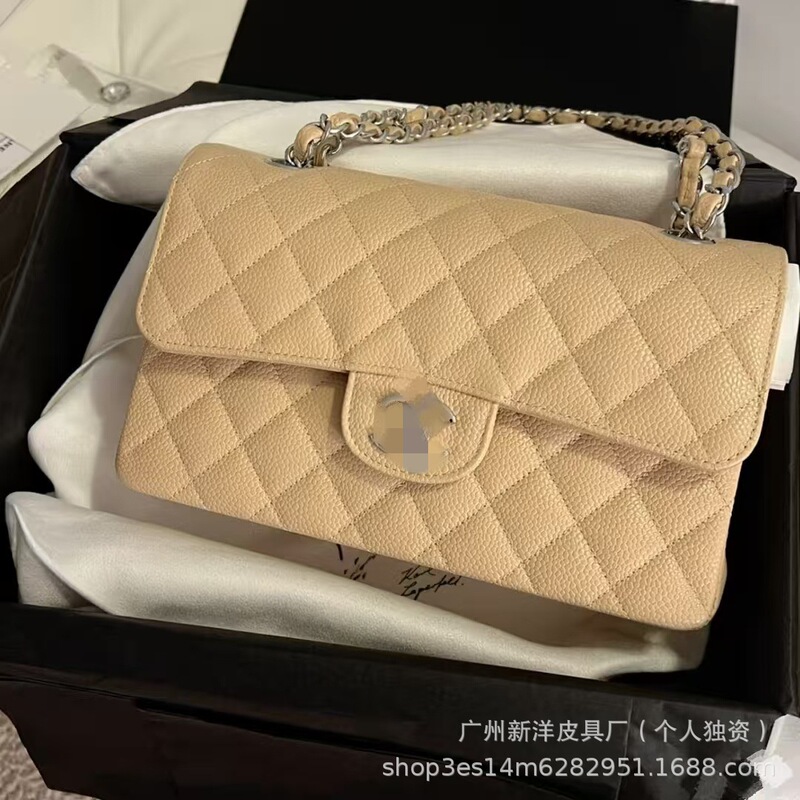 25C Classic Cf Caviar Leather Bag Underarm Quilted Chain Shoulder Crossbody Flap Bag Lychee Pattern Square Bag for Women