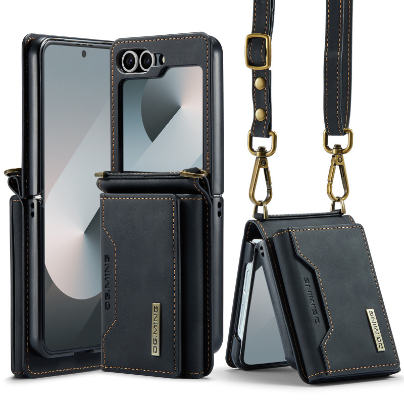 M 80% off Stackable Case Suitable for Samsung Z Flip6 Card-Inserting Wallet Phone Case Zflip7/8 Shoulder Strap Card Holder Leather Case