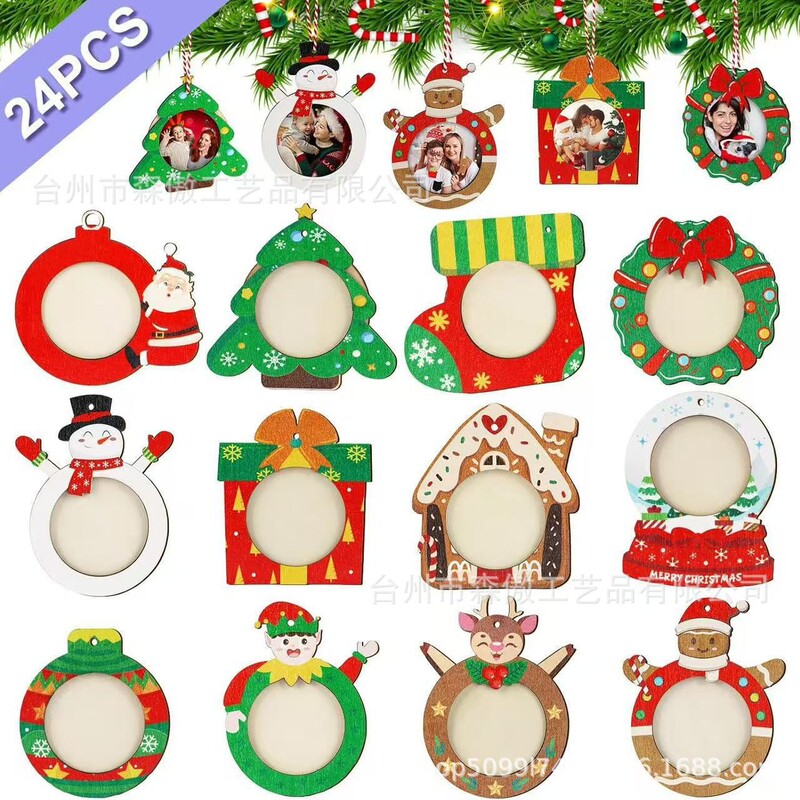 クロスボーダークリスマス木製フォトフレームペンダントクリスマス雰囲気アレンジメントクリスマスツリーハンギング装飾木製工芸品|undefined