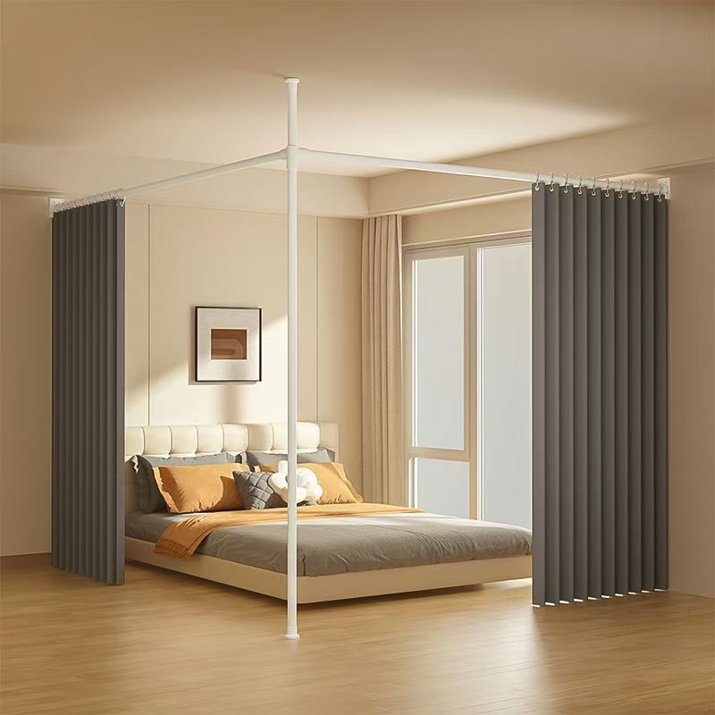 Instalación simple dormitorio alquiler cortina de partición sin agujeros cortina de sombra en forma de L cama de división interior salón de belleza