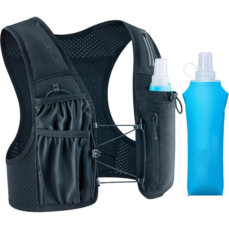 Running Vest for Women and Men, Adjustable Chest Strap Running Hydration Vest, Lightweight Reflective Hydration Backpack, Black