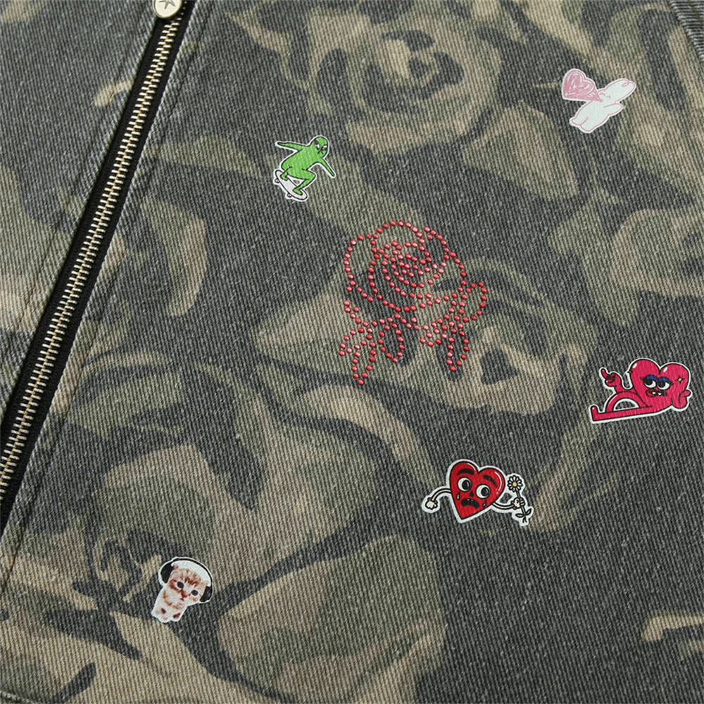 Giacca con cappuccio patchwork mimetica vintage da uomo e da donna, stile punk, vestibilità ampia, effetto consumato, per abbigliamento casual da strada, taglie dalla M alla 2XL_voghion.com