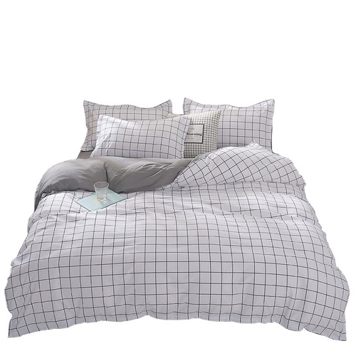 Simple Aloe Cotton Flannel Bed Set for Men Striped Check Three-Piece Set Bedding Set 4 Nantong Home Textiles