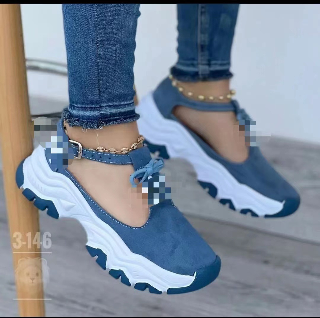 Zapatos de mujer de comercio exterior 2023 primavera nuevos europeos y americanos más tamaño suela gruesa suede hebilla arco zapatos deportivos casuales