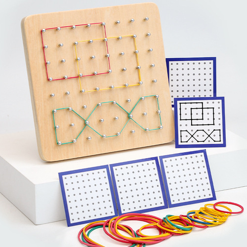 Montessori geometry creative nail board teaching aids children's educational early education geometric figures thinking imagination creation wooden toys