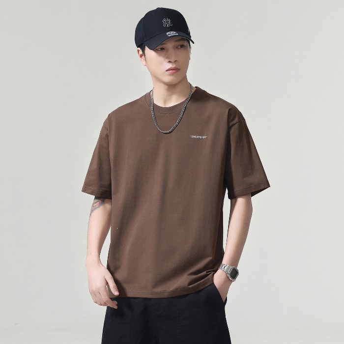80 frío algodón camiseta de mangas cortas hombre 2026 verano transpirable camiseta de mangas cortas casuales blanco negro