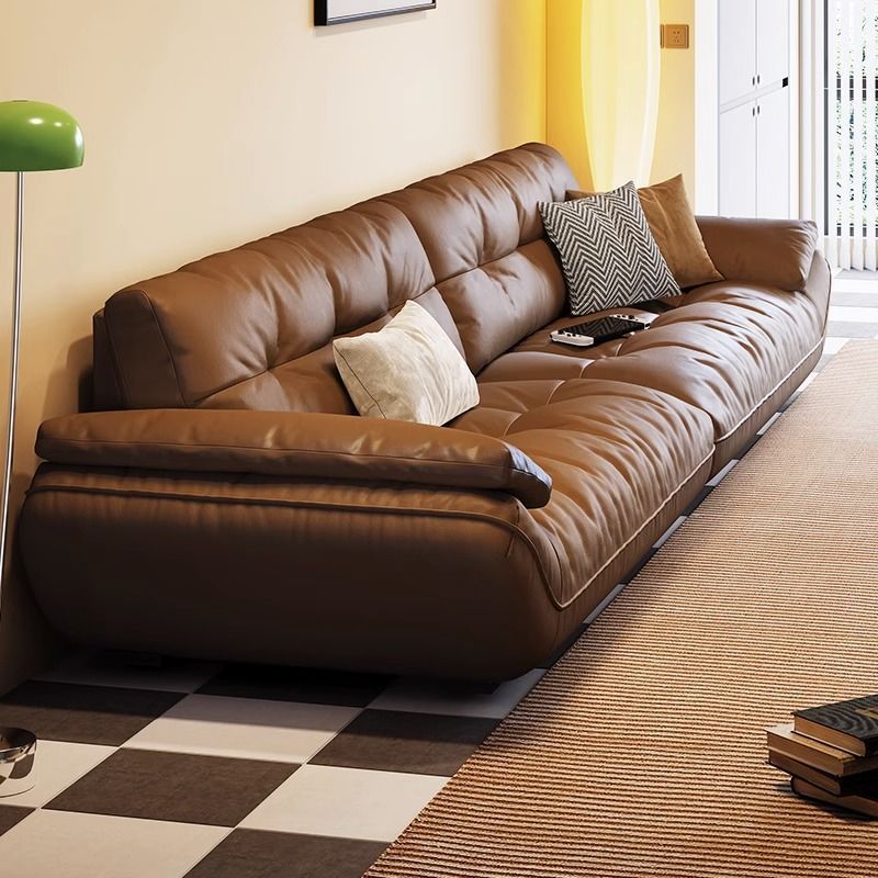 Top-grade cowhide trendy modern minimalist straight-line down-filled sailboat-style ultra-soft cloud Italian minimalist light-luxury genuine leather sofa