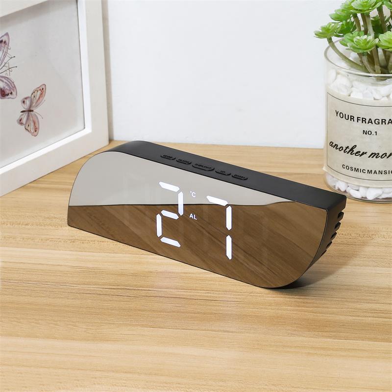 (2개) 대형 간단한 메이크업 미러 LED 디지털 디스플레이 시간 온도 USB 알람 시계 데스크탑 전자 스누즈 알람 시계