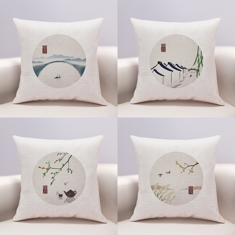 中式古风二十四节气抱枕客厅沙发植物花卉靠枕套靠垫样板房飘窗垫