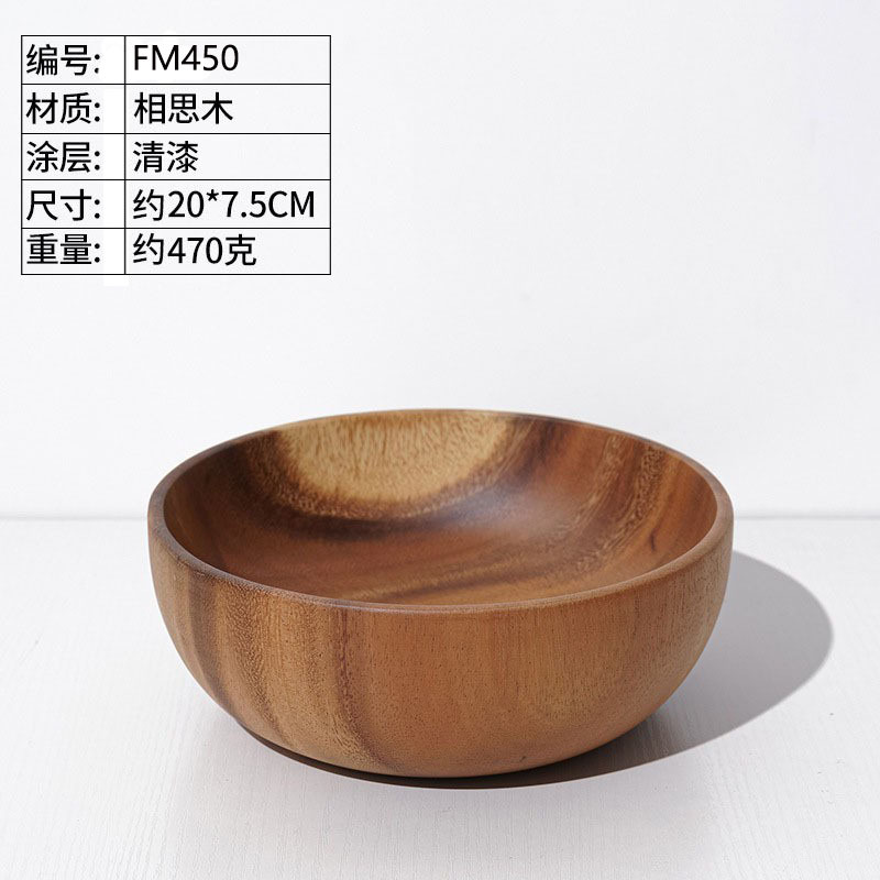 Venta al por mayor de madera de acacia todo tazón de madera restaurante japonés grande ramen tazón engrosado vajilla ensalada de frutas tazón grabado logotipo