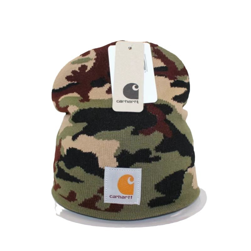 크로스 보더 CARHARTT CARHART 자카드 위장 모자 남성용 및 여성용 작업복 야외 사이클링을위한 직선 챙 짧은 니트 모자
