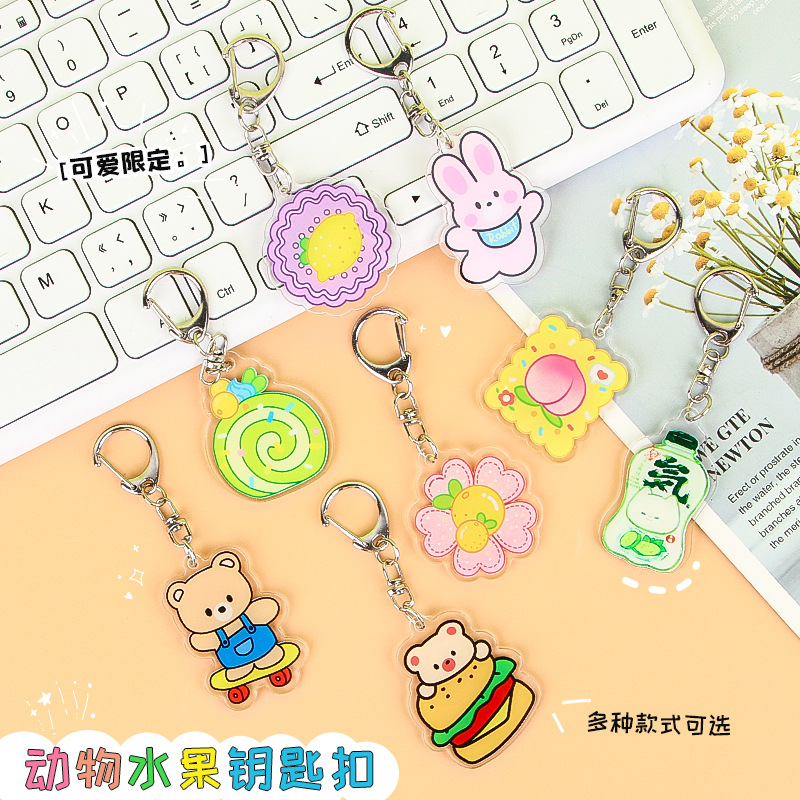 Creativo de dibujos animados fruta flor color llavero lindo estudiante acrílico mochila colgante adornos Accesorios al por mayor
